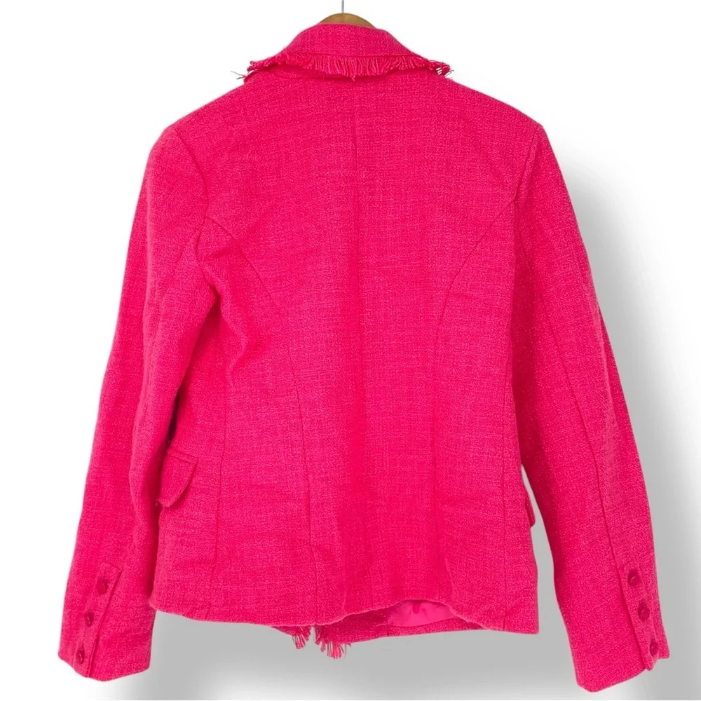 Steve Madden Naomi Hot Pink Fringed Tweed Blazer